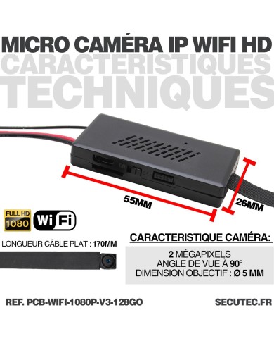 Micro caméra FHD 1080P WiFi à intégrer enregistrement continu et detection de mouvement 128Go