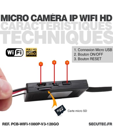 Micro caméra FHD 1080P WiFi à intégrer enregistrement continu et detection de mouvement 128Go