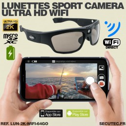Lunettes caméra sport WiFi HD 1080P avec enregistrement sur  carte micro SDHC