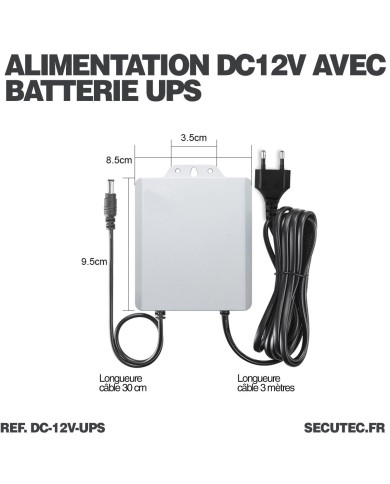 Alimentation 12V 1.5A avec batterie de secours intégrée en cas de coupure