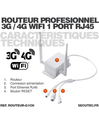 Routeur GSM industriel waterproof 3G/4G avec WiFi, Ethernet, 12V 1.5A et batterie de secours