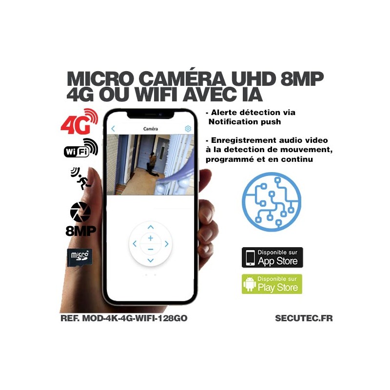 Mini caméra de surveillance 4G ou WiFi à intégrer accès à distance via