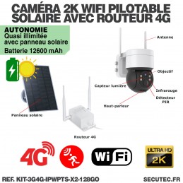 Caméra pilotable IP WiFI UHD 4K waterproof Zoom 5X infrarouge detection  humaine 128Go inclus