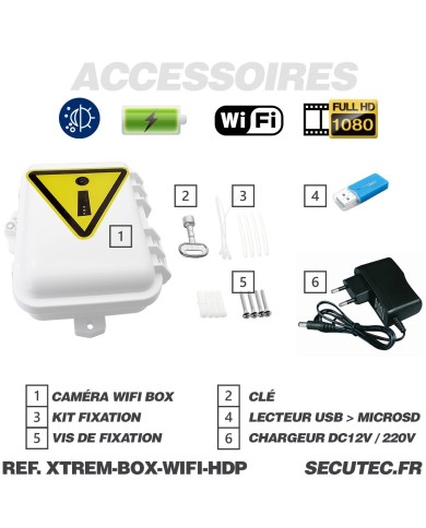 Caméra espion HD 1080P WiFi – Boîtier fibre factice, IR invisible, 128 Go