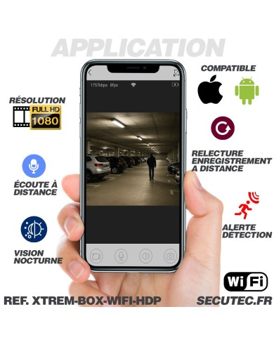 Caméra espion HD 1080P WiFi – Boîtier fibre factice, IR invisible, 128 Go