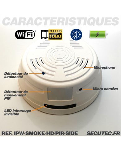 Caméra cachée WiFi 1080P dans détecteur de fumée factice Détection de mouvement IR invisible microSD 128 Go