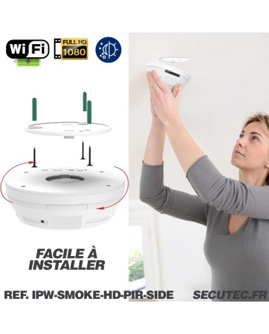 Caméra cachée WiFi 1080P dans détecteur de fumée factice Détection de mouvement IR invisible microSD 128 Go