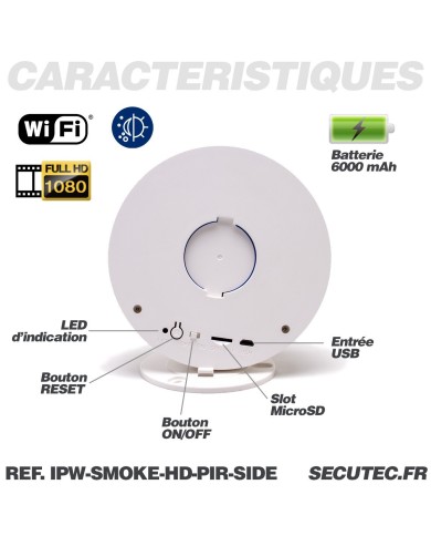 Caméra cachée WiFi 1080P dans détecteur de fumée factice Détection de mouvement IR invisible microSD 128 Go