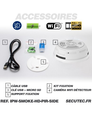 Caméra cachée WiFi 1080P dans détecteur de fumée factice Détection de mouvement IR invisible microSD 128 Go