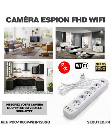 Multiprise caméra espion HD 1080P WiFi avec écoute à distance et mémoire 128 Go