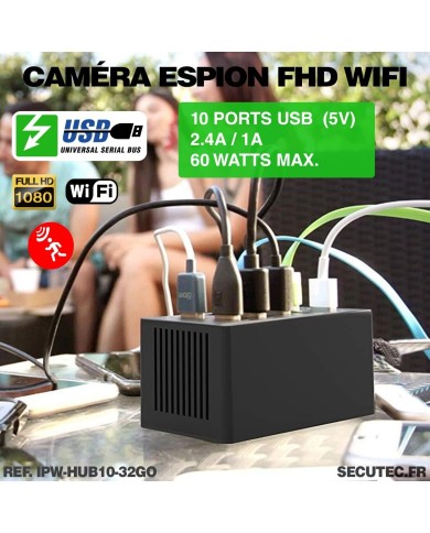 Hub multiprise USB caméra WiFi cachée  Détection mouvement & écoute à distance