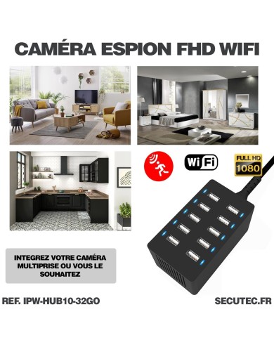 Hub multiprise USB caméra WiFi cachée  Détection mouvement & écoute à distance