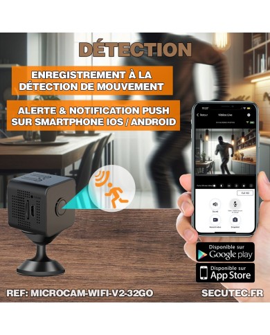 Micro caméra WiFi HD 1080P autonome avec infrarouge invisible