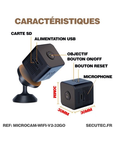 Micro caméra WiFi HD 1080P autonome avec infrarouge invisible