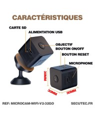 Micro caméra WiFi HD 1080P autonome avec infrarouge invisible