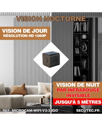 Micro caméra WiFi HD 1080P autonome avec infrarouge invisible