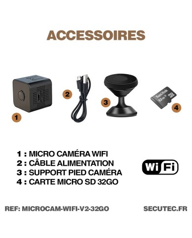 Micro caméra WiFi HD 1080P autonome avec infrarouge invisible
