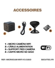 Micro caméra WiFi HD 1080P autonome avec infrarouge invisible
