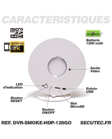 Caméra Ultra HD dans détecteur de fumée factice – Espion discret