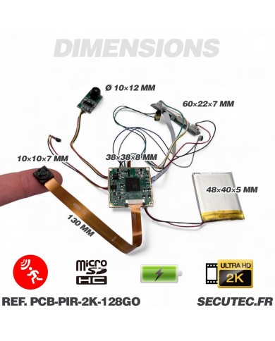 Module Caméra cachée UHD 2K DIY Détection de mouvement longue autonomie mémoire 128Go