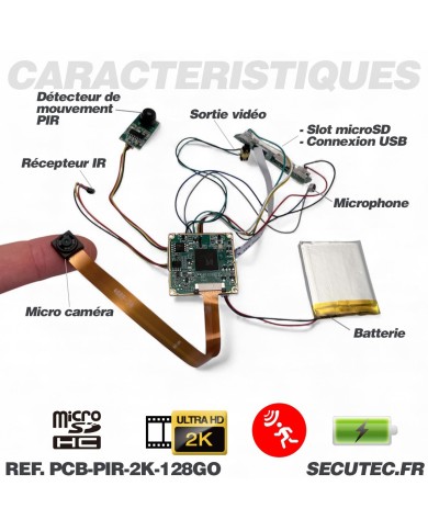Module Caméra cachée UHD 2K DIY Détection de mouvement longue autonomie mémoire 128Go