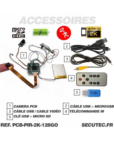 Module Caméra cachée UHD 2K DIY Détection de mouvement longue autonomie mémoire 128Go
