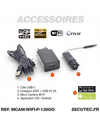 Micro caméra WiFi Full HD 1080P USB-C avec audio bidirectionnel