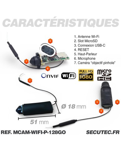 Micro caméra WiFi Full HD 1080P USB-C avec audio bidirectionnel