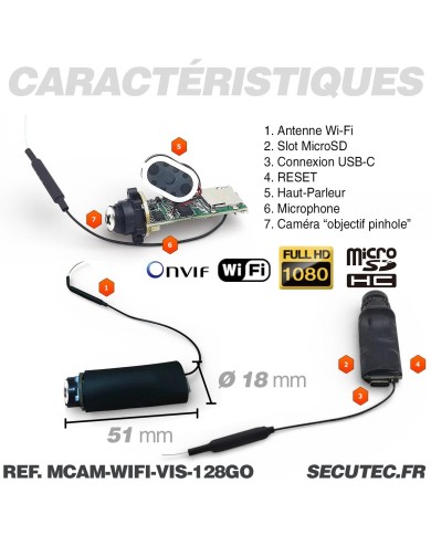 Micro caméra WiFi Full HD 1080P USB-C avec audio bidirectionnel