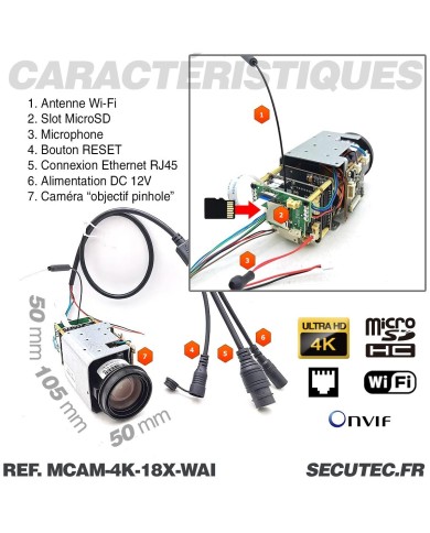 Mini Caméra vidéosurveillance WIFI 4K UHD 8MP Zoom 18X détection humaine AI accès à distance via iPhone Android et PC avec micro