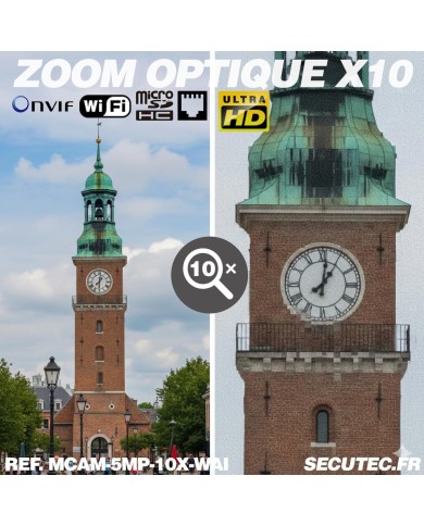 Mini caméra vidéosurveillance WIFI UHD 5Mpx Zoom 10X détection humaine AI accès à distance via iPhone Android et PC avec microSD