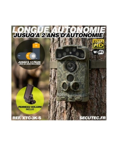 Caméra solaire de Surveillance - Trail Cam - 32 MP, Vidéo 3K UHD, Wi-Fi, Vision Nocturne Infra-Rouge - IP68 Outdoor