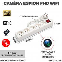 Multiprise caméra espion cachée Wifi Vidéo HD et son et 2 ports