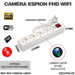 Multiprise blanche avec micro caméra cachée HD 1080P WiFi écoute à distance  detection de mouvement et carte mémoire 128Go