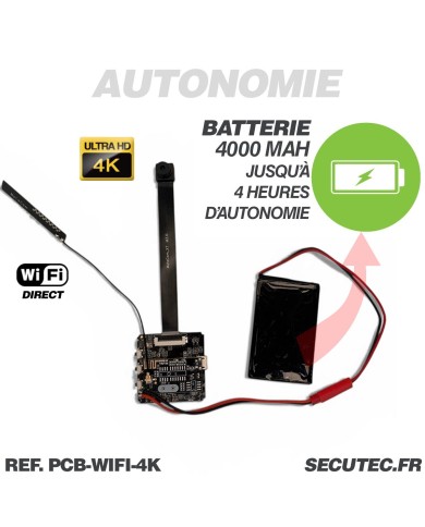 Micro camera wi-fi direct ultra HD 4K à 60 ips capteur 13MP batterie 4000 mAh microSD jusqu’à 256 Go