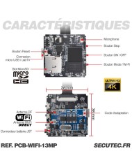 Micro camera wi-fi direct ultra HD 4K à 30 ips capteur 13MP zoom X4 timelapse batterie 4000 mAh microSD jusqu’à 256 Go