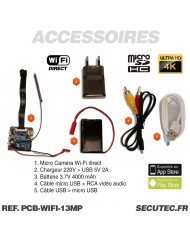 Micro camera wi-fi direct ultra HD 4K à 30 ips capteur 13MP zoom X4 timelapse batterie 4000 mAh microSD jusqu’à 256 Go