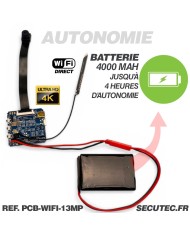 Micro camera wi-fi direct ultra HD 4K à 30 ips capteur 13MP zoom X4 timelapse batterie 4000 mAh microSD jusqu’à 256 Go