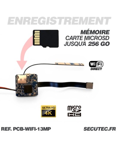 Micro camera wi-fi direct ultra HD 4K à 30 ips capteur 13MP zoom X4 timelapse batterie 4000 mAh microSD jusqu’à 256 Go