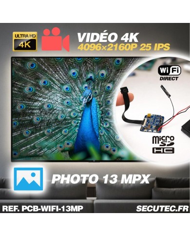 Micro camera wi-fi direct ultra HD 4K à 30 ips capteur 13MP zoom X4 timelapse batterie 4000 mAh microSD jusqu’à 256 Go