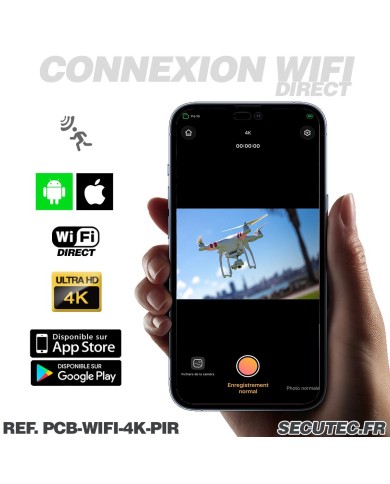 Micro camera wi-fi direct ultra HD 4K à 60 ips capteur 13MP détection de mouvement PIR batterie 4000 mAh microSD jusqu’à 256 Go