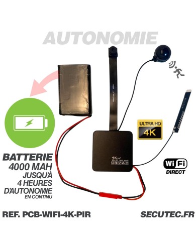 Micro camera wi-fi direct ultra HD 4K à 60 ips capteur 13MP détection de mouvement PIR batterie 4000 mAh microSD jusqu’à 256 Go