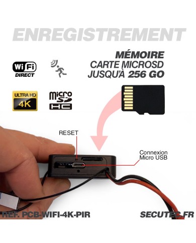 Micro camera wi-fi direct ultra HD 4K à 60 ips capteur 13MP détection de mouvement PIR batterie 4000 mAh microSD jusqu’à 256 Go