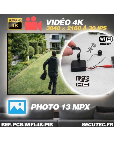 Micro camera wi-fi direct ultra HD 4K à 60 ips capteur 13MP détection de mouvement PIR batterie 4000 mAh microSD jusqu’à 256 Go