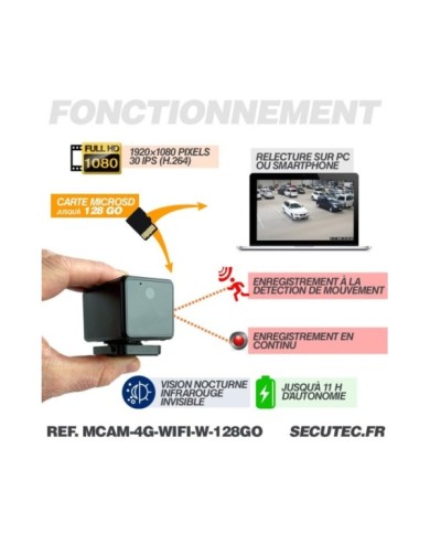 Micro caméra 4G WiFi HD 1080P longue autonomie waterproof avec détection de mouvement vision nocturne invisible 128 Go
