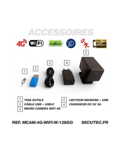 Micro caméra 4G WiFi HD 1080P longue autonomie waterproof avec détection de mouvement vision nocturne invisible 128 Go