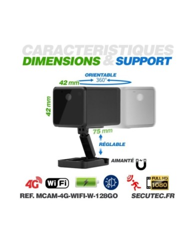 Micro caméra 4G WiFi HD 1080P longue autonomie waterproof avec détection de mouvement vision nocturne invisible 128 Go