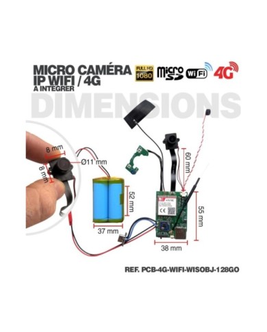 Module micro caméra HD 1080P WiFi ou 4G avec détection de mouvement vision nocturne infrarouge invisible 128 Go
