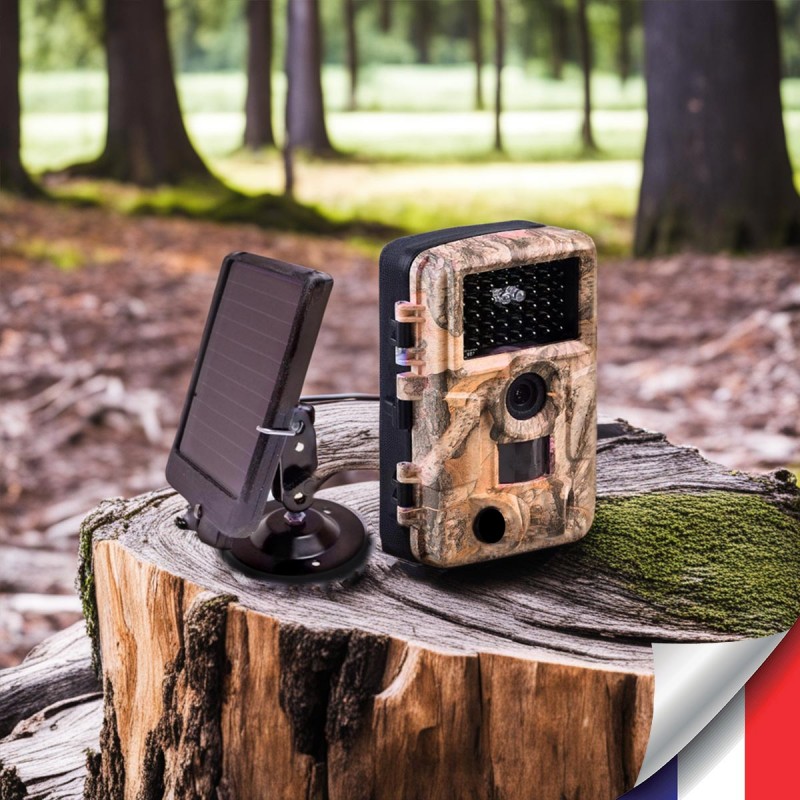 Camera de chasse autonome solaire photo 32 Mpx vidéo audio Full HD vision  nocturne invisible étanche IP66 avec connexion Wi-Fi d