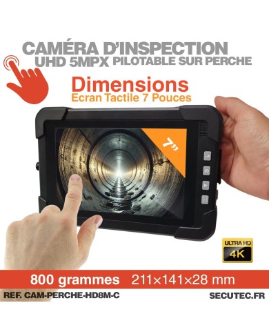 Caméra d'inspection HD 1080p avec perche 8m étanche et écran 7 pouces